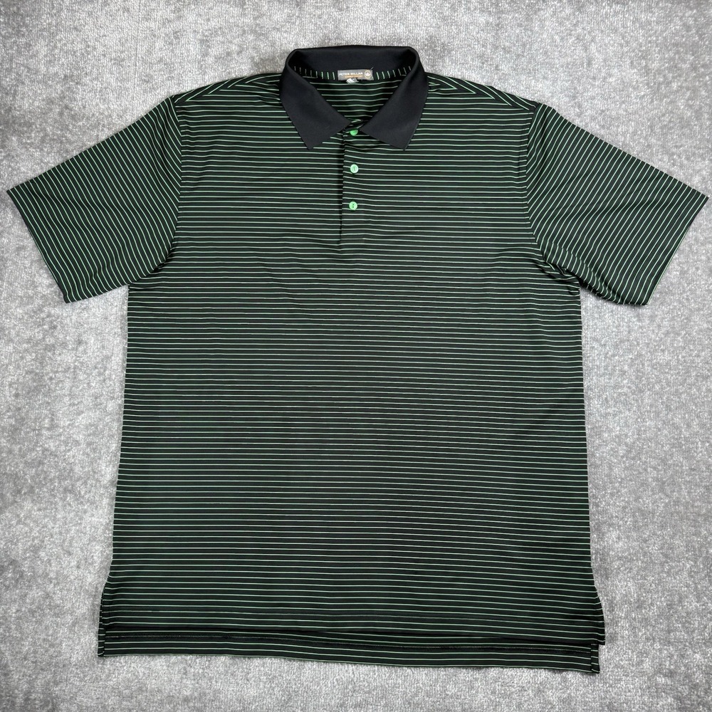 Peter Millar Polo Shirt Men's XL Black Green Striped Summer Comfort Performance
